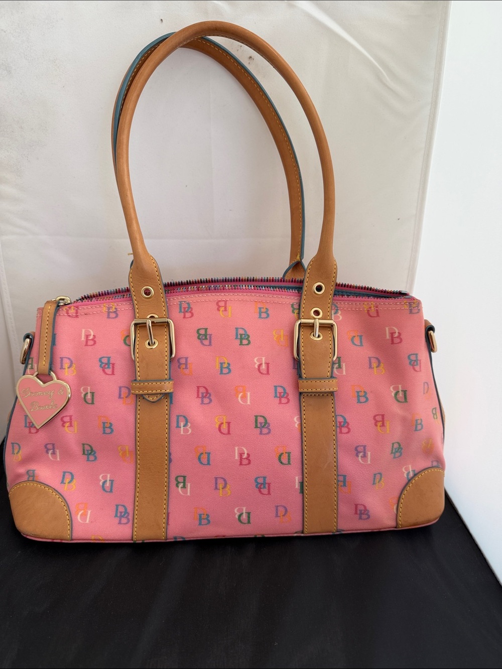 PRISTINE Vintage Dooney & Bourke Y2K Pink Monogram IT Barrel Satchel Bag